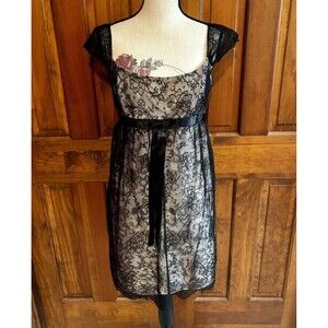 Jessica McClintock Black Lace Satin Dress Women’s Size 10 Vintage Made in USA